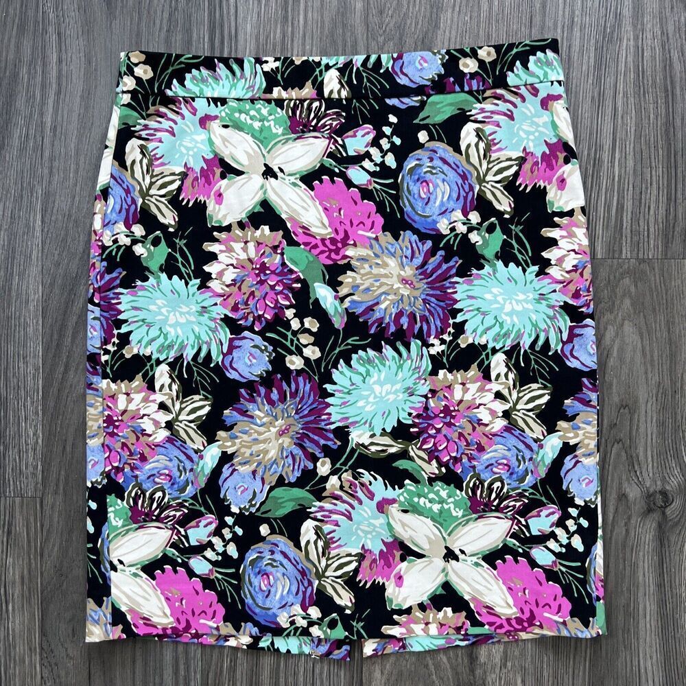 J. Crew Sateen Cotton Lined Pencil Skirt Multicolor Floral Size 6